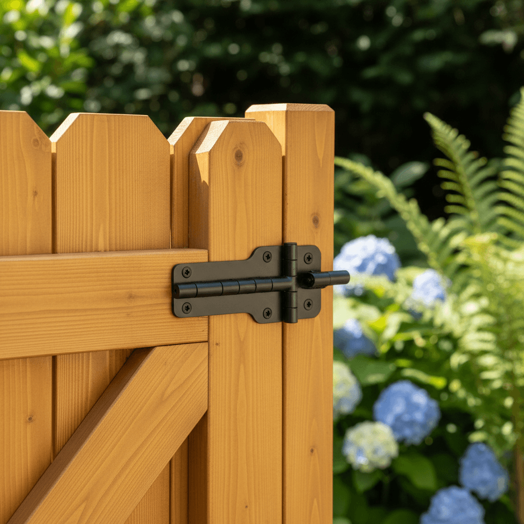 Detailed view of professionally constructed fence panels and hardware